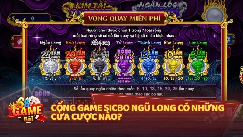 Các cửa cược phổ biến trong Sicbo Ngũ Long